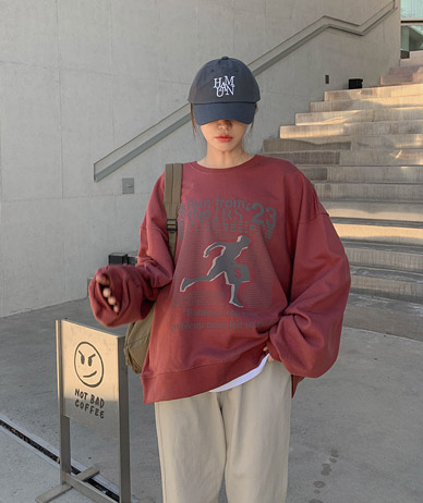 ビッグマラソン捺染オーバーフィットトレーナー