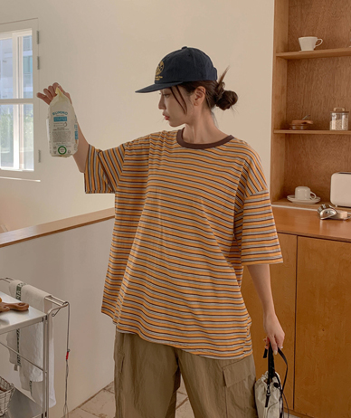 テビ配色 ダンガラ半そでティーシャツ