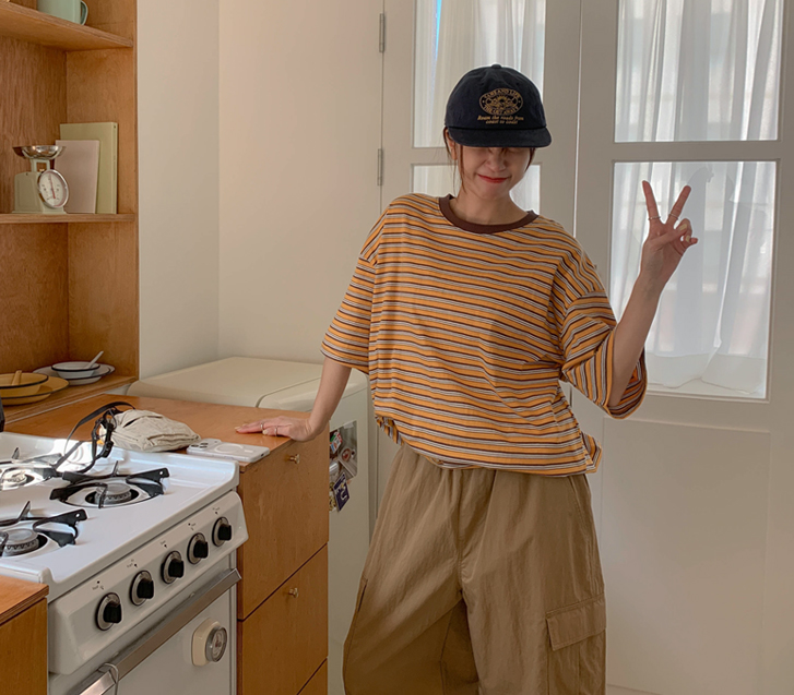 テビ配色 ダンガラ半そでティーシャツ