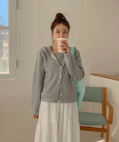 ウェザーゴルジ レイヤード フード カーディガン