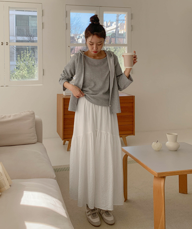 モニーシアサーカーシャーリングバンディングロングスカート