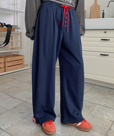 春配色ボタンワイドトレーニングパンツ