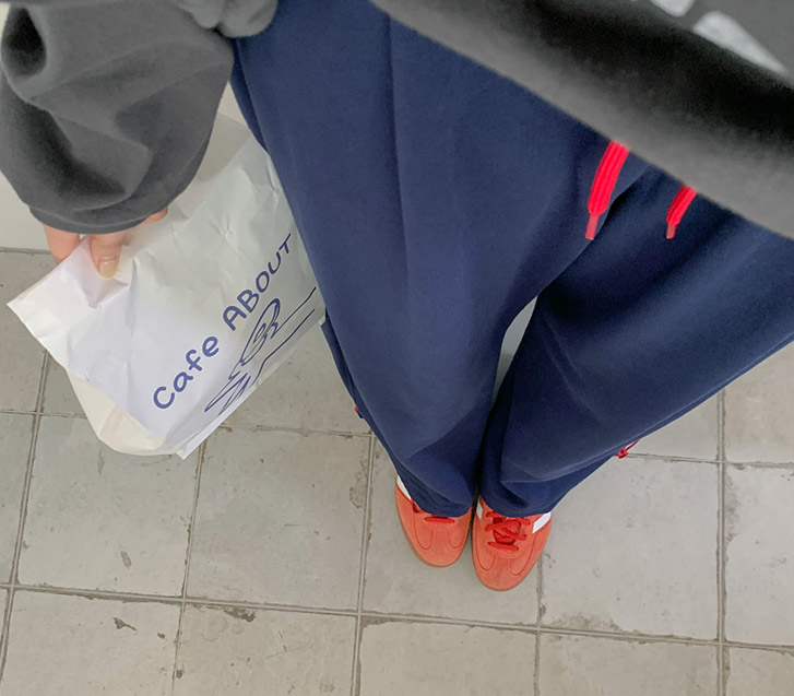 春配色ボタンワイドトレーニングパンツ