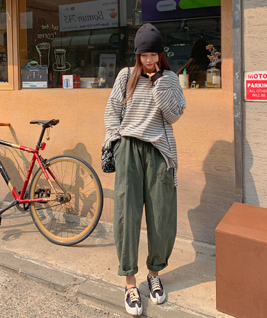 ソラ ダンガラ配色 オーバーフィット 長袖 ロングTシャツ