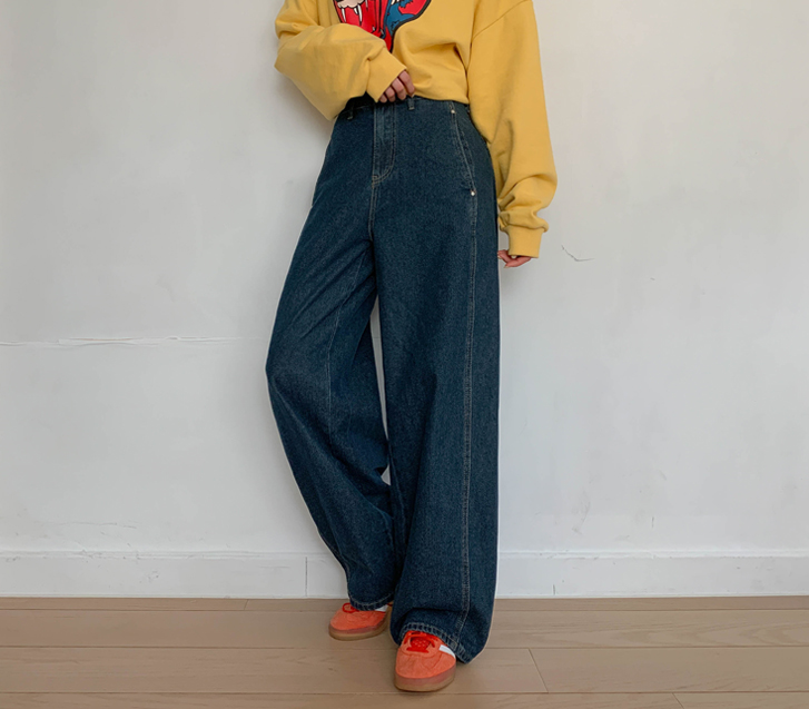 フリットカーブ切開デニムワイドパンツ（ショット/基本/ロングver）