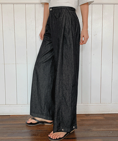 ループ3wayピンタックスナップボタンノンフェードデニムワイドパンツ（ショット/基本/ロングver）