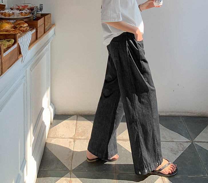 ループ3wayピンタックスナップボタンノンフェードデニムワイドパンツ（ショット/基本/ロングver）