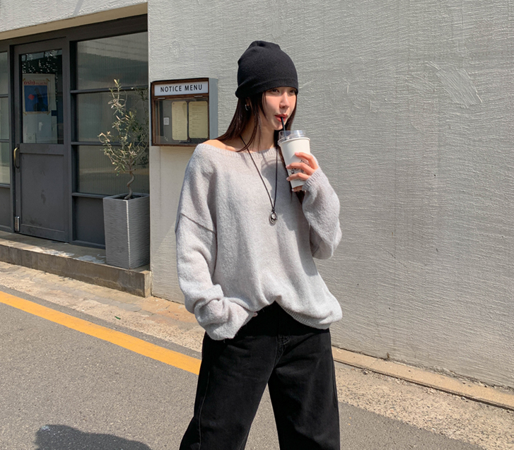 ミットアルパカ唇ネック長袖ウールニット