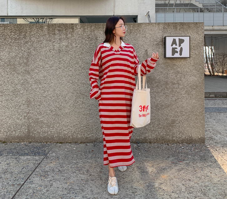 ウェリーダンガラカラーネックロングワンピース