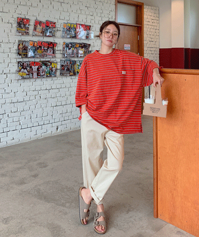 [男女共用]ノーマルラベルポケットダンガラ半そでロングTシャツ