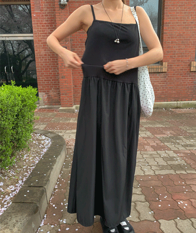 ミッツレイヤード紐袖なしロングワンピース