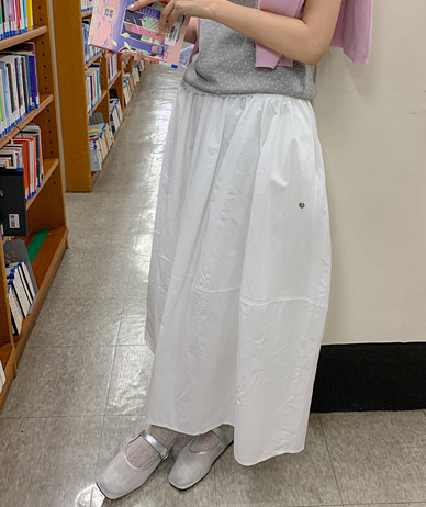 ミューリーコットン切開フレアバンディングロングスカート