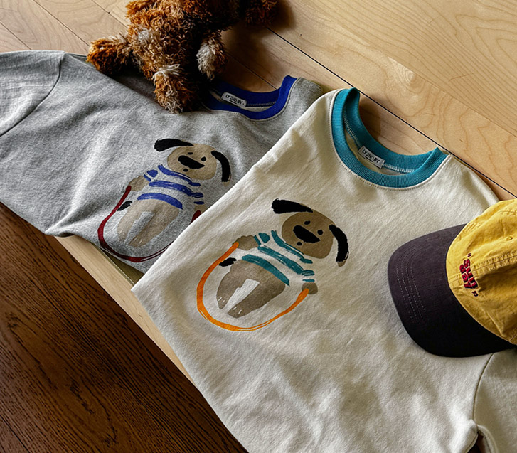 子犬配色印刷半そでトレーナー