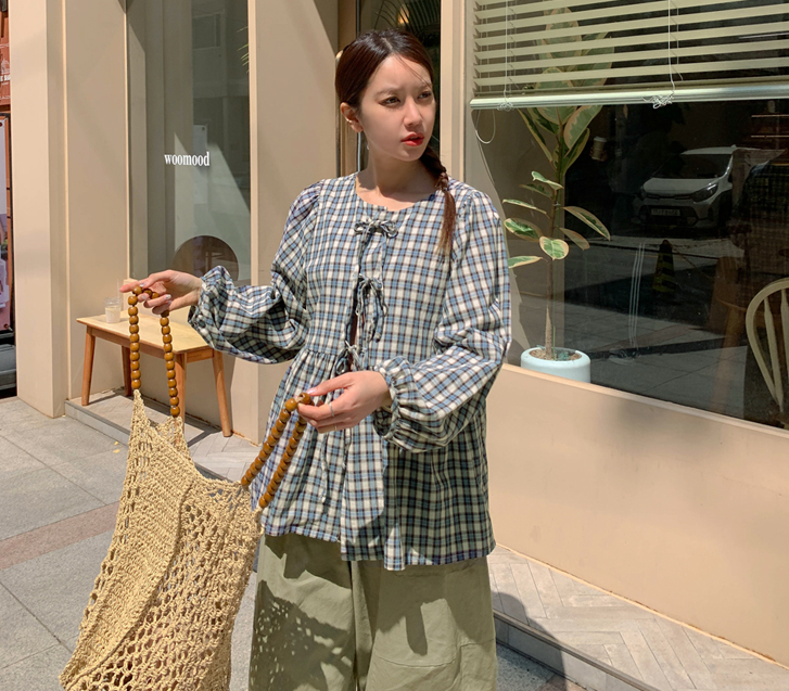 レイ両面チェックリボンブラウス