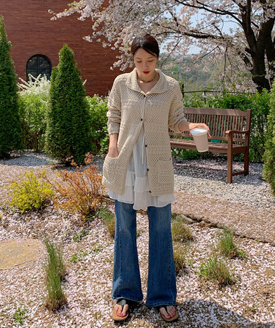 ネロカラー編みロングカーディガン