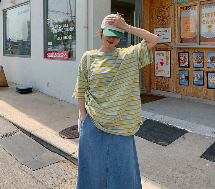 [男女共用]スムージーダンガラオーバーフィット半そでロングTシャツ