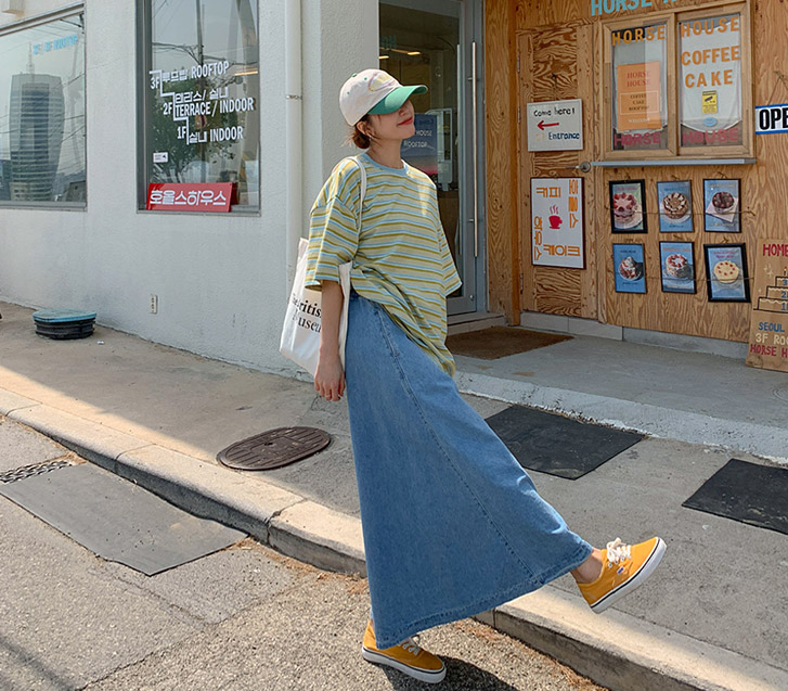 レブデニムバンディングロングスカート