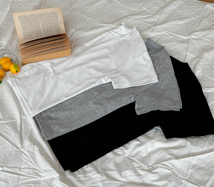 デリートベーシックスパンラウンドネック半そでTシャツ