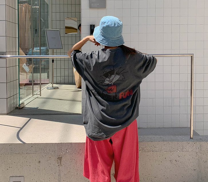 [男女共用]サマーキャットナ塩ピグメント半そでロングTシャツ