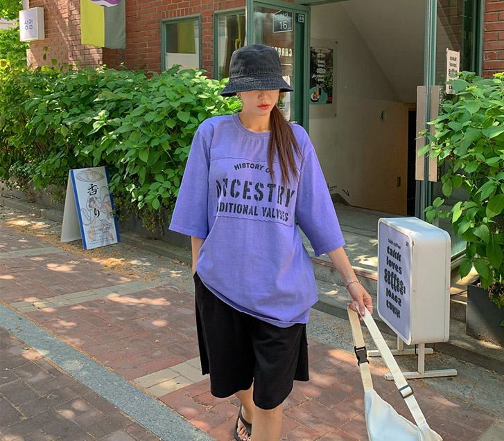 レタリングパッチルーズフィットピグメント半そでTシャツ