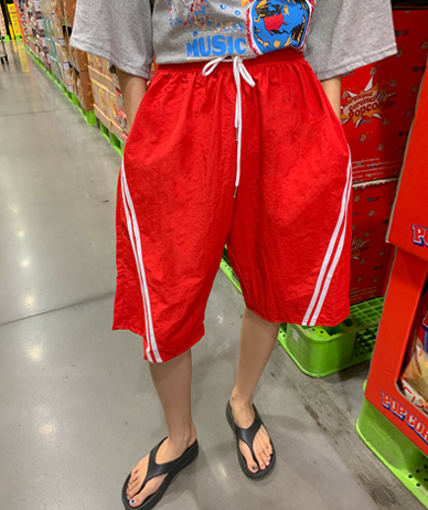 アロササントラックナイロンバミューダバンディングパンツ