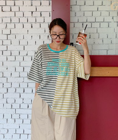 [男女共用]オテ配色 ダンガラ半そでロングTシャツ