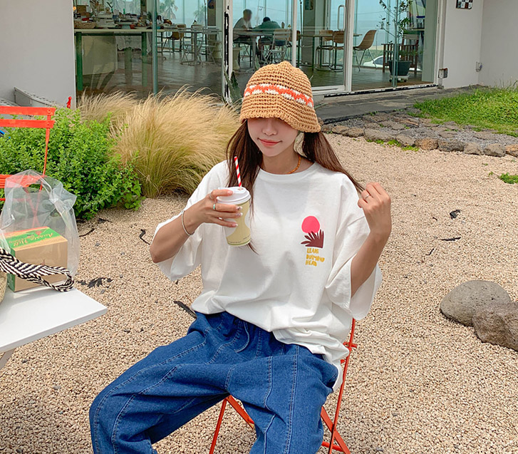 ビーチプリンティング半そでロングTシャツ