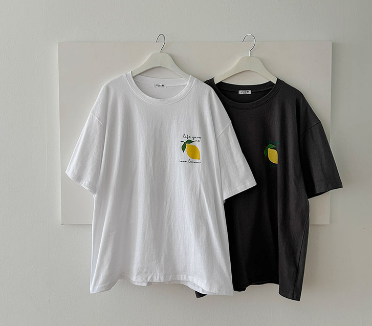 レモンジュースプリンティングオーバーフィット半そでTシャツ