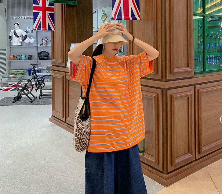 [男女共用]ヴィータ配色 ダンガラボックス 半そで ロングTシャツ