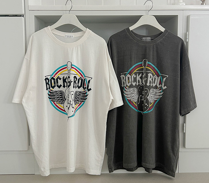 [男女共用]ロック＆ロールナ塩ピグメント半そでTシャツ