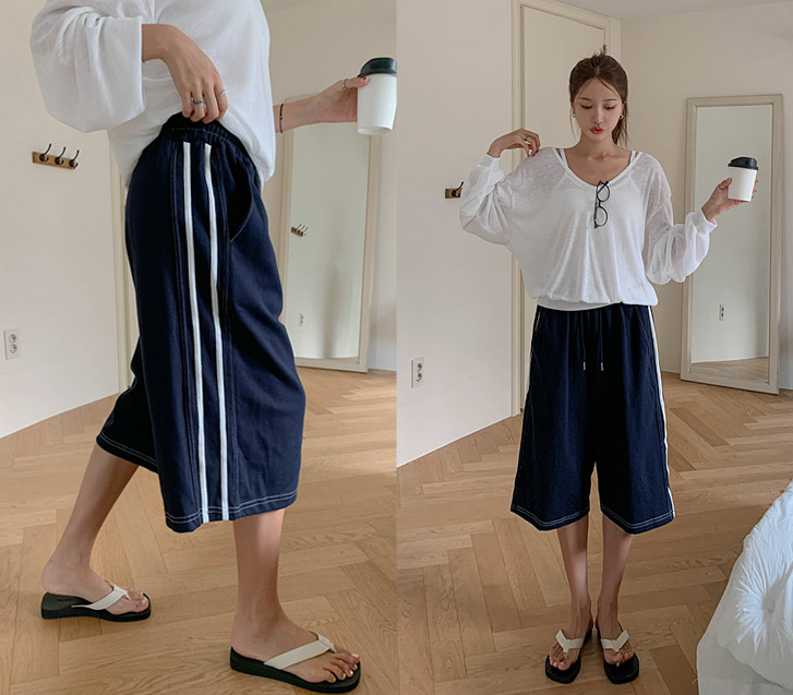 テーピングラインバンディングバミューダパンツ