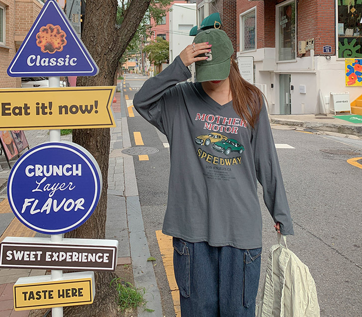 ドリームカーナ炎Vネック長袖Tシャツ