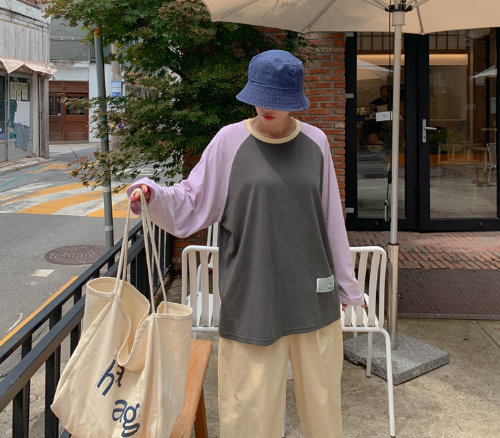 ドードラベルパッチ配色ラグランティーシャツ