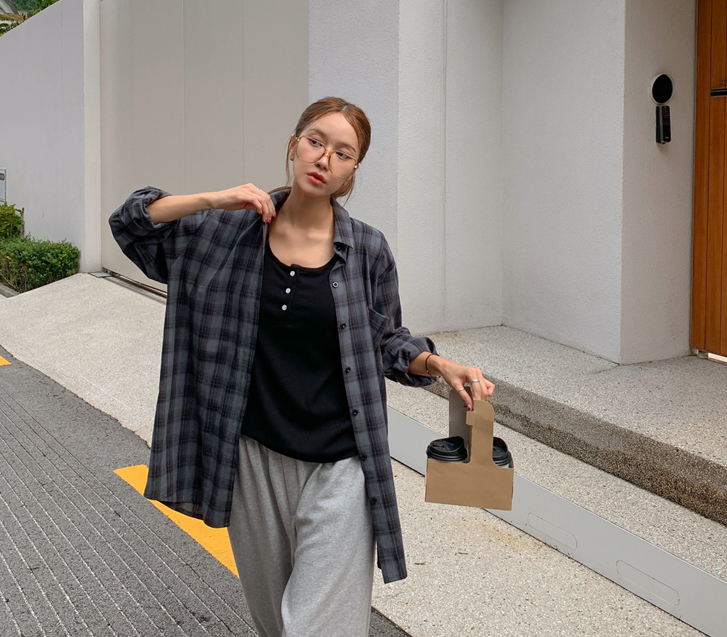 ルルタータンチェックシャツシャツ