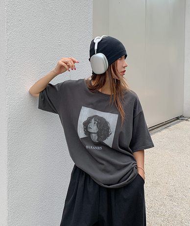 ピンターガール プリンティング半そで ロングTシャツ