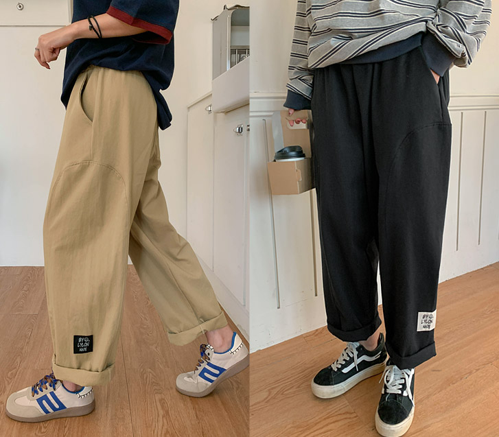 曲線切開パッチバイオウォッシュバンディング排気パンツ