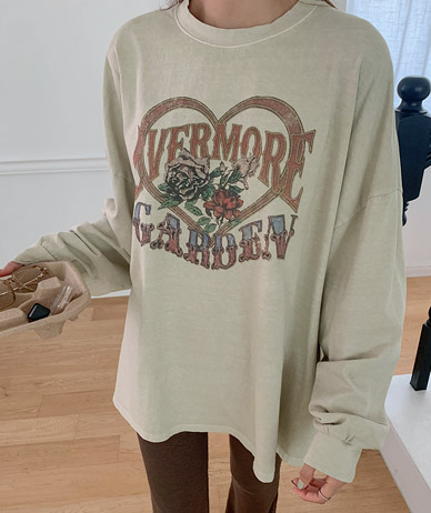 モアハート捺染ピグメント長袖Tシャツ