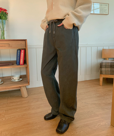[男女共用]ミルドカーブド切開バンディングワイドパンツ