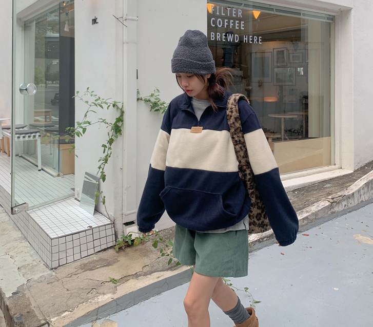 [男女共用]ティードワッペン配色フリスハーフザップアップジャンパ