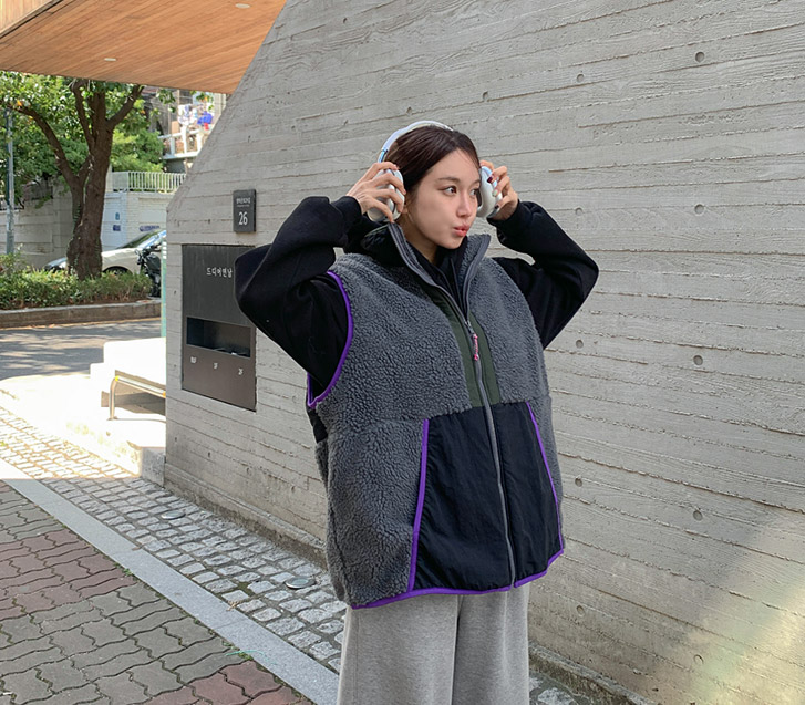 クルー配色 ウールベスト